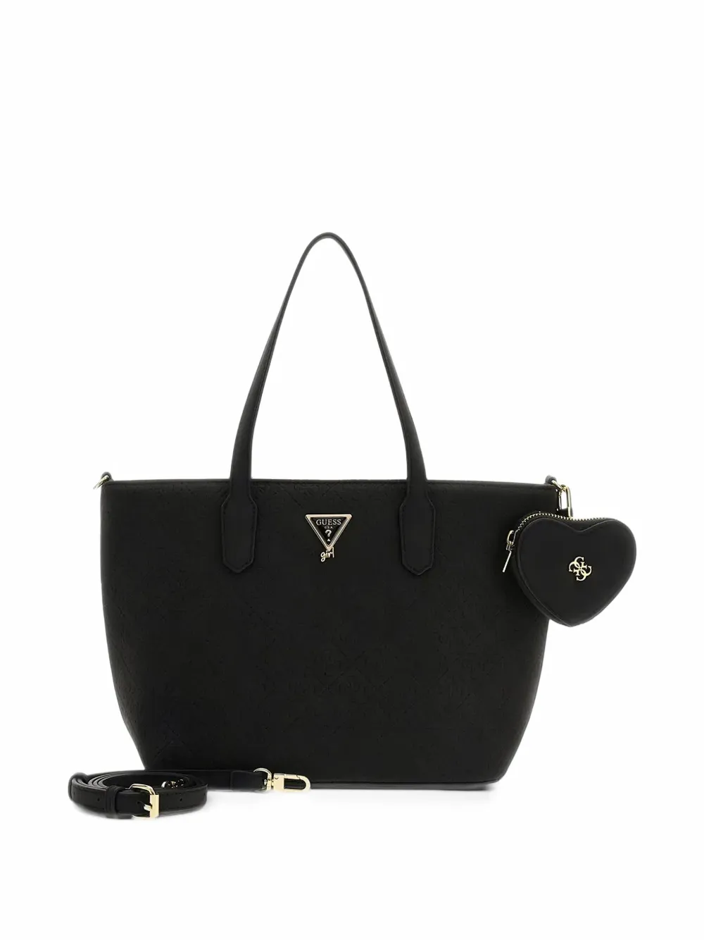 guess kids monogram-embossed heart-pouch tote bag Zwart