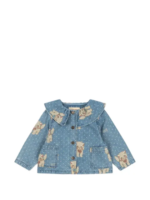 Konges Sløjd Magot cat-print polka-dot denim jacket