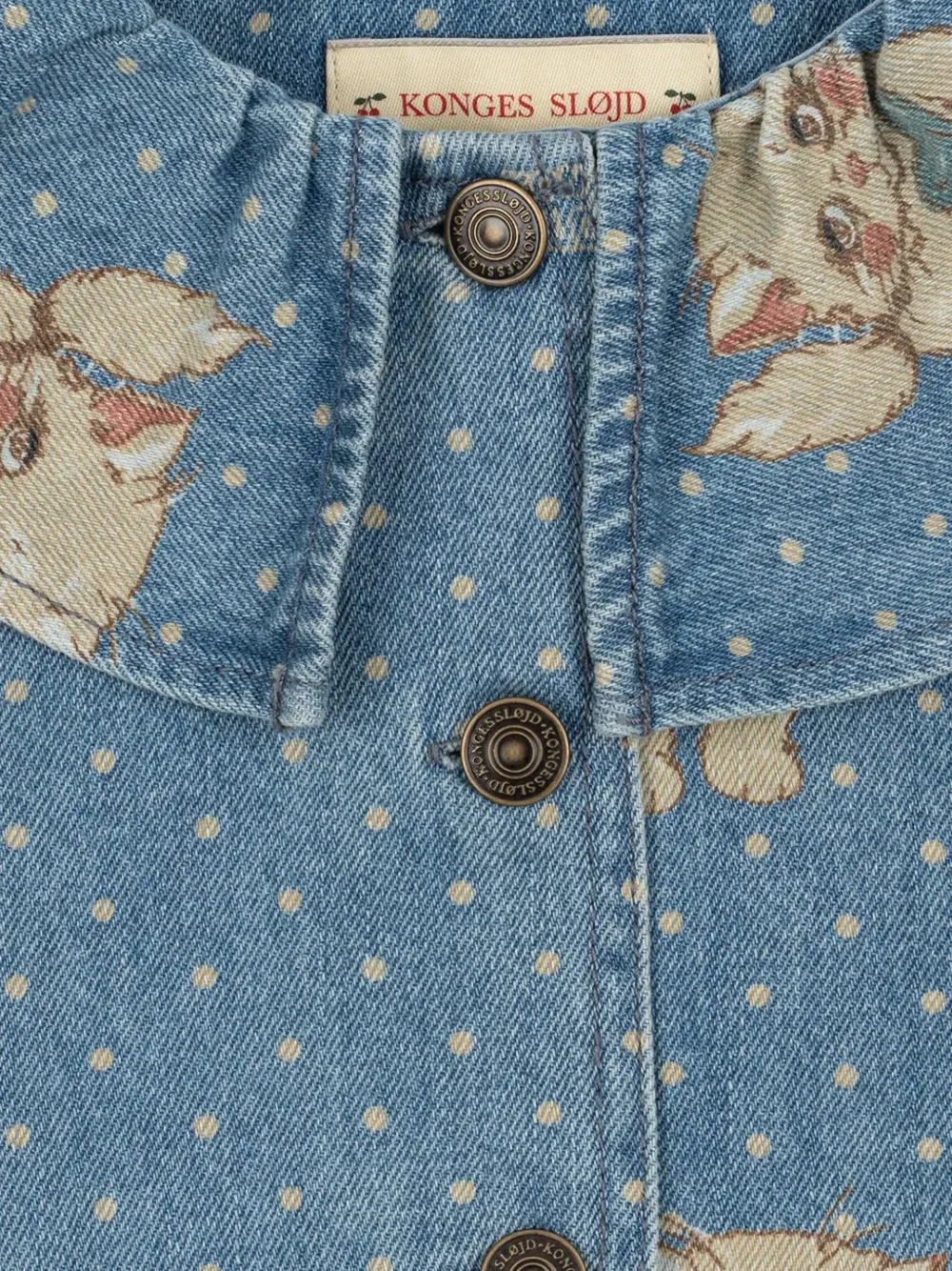 Konges Sløjd Magot denim jack met stippen en katten-print Blauw