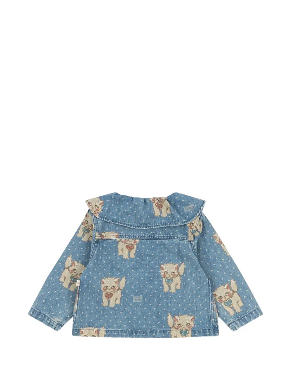 Konges Sløjd Magot denim jack met stippen en katten-print Blauw