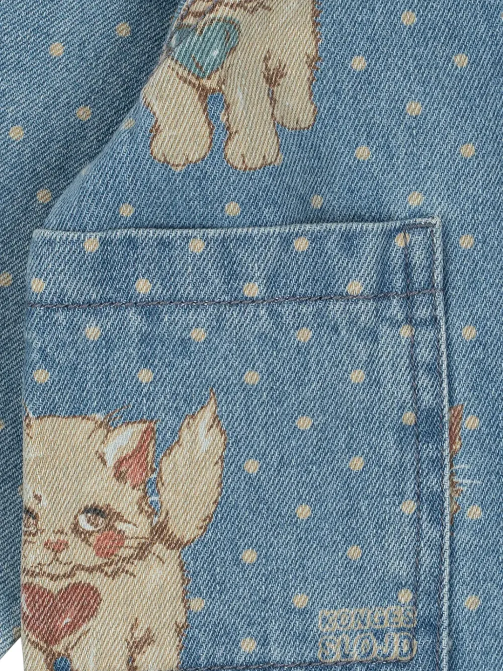 Konges Sløjd Magot denim jack met stippen en katten-print Blauw