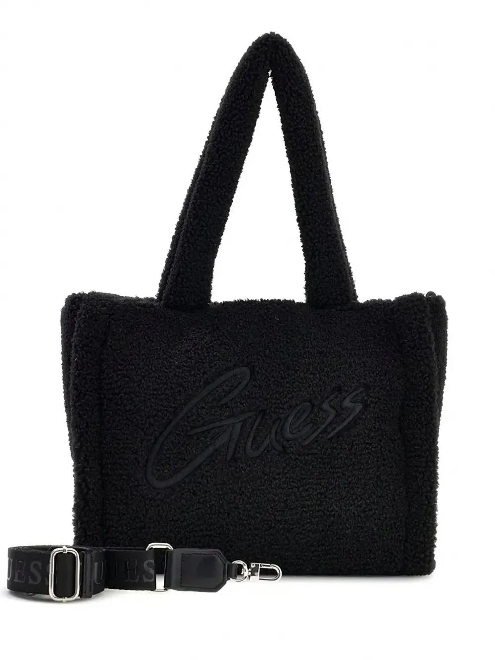 guess kids logo-embroidered fleece tote bag Zwart