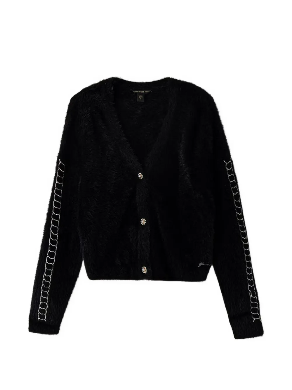 guess kids crystal-embellished eyelash-knit cardigan - Nero