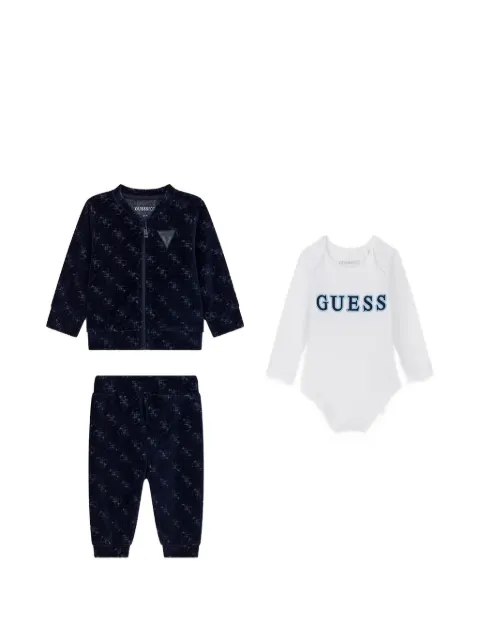 guess kids logo-pattern velvet tracksuit set (set of three)