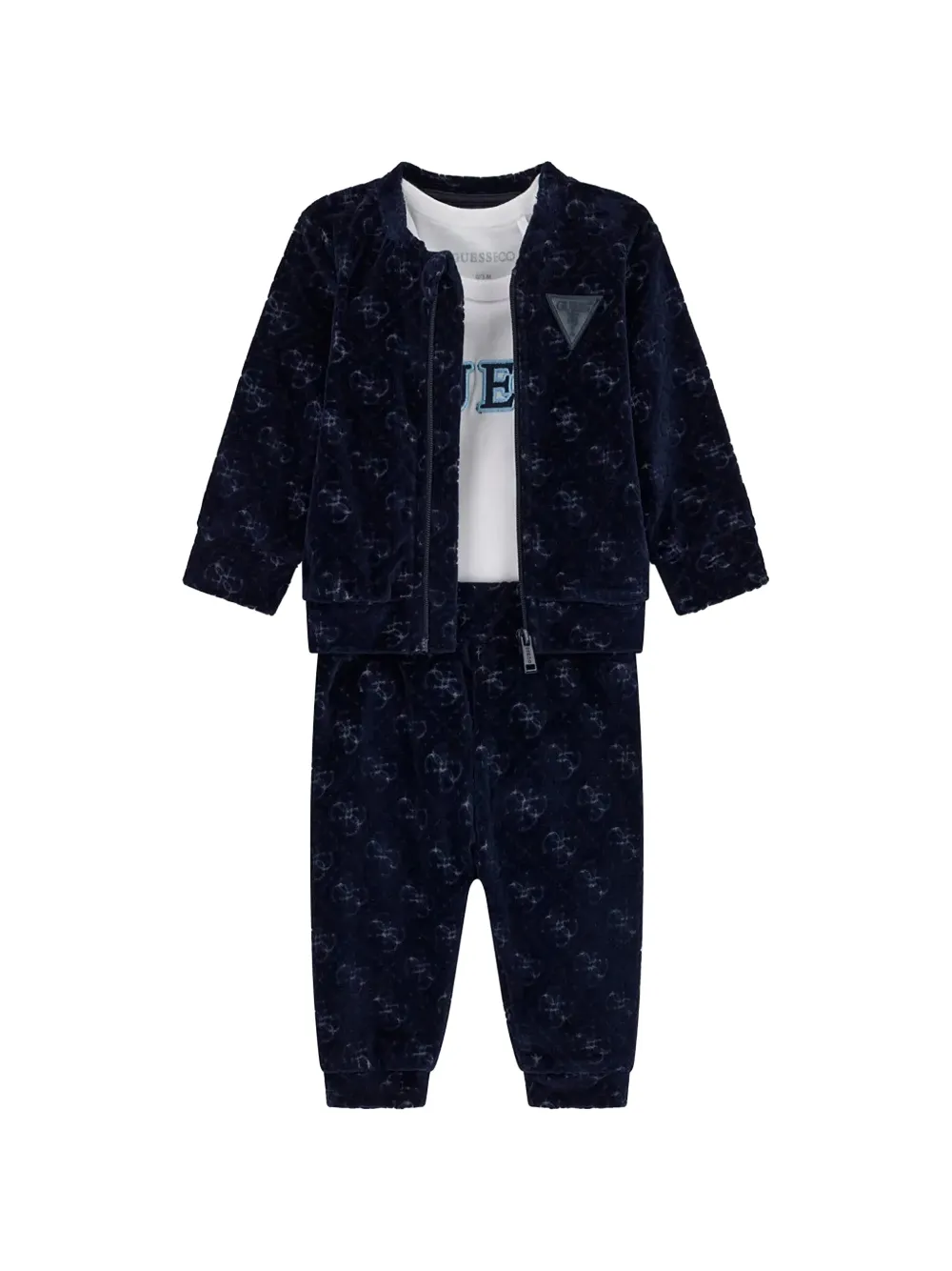 guess kids logo-pattern velvet tracksuit set (set of three) Blauw