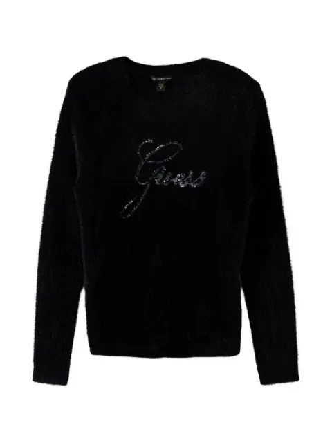 guess kids suéter con logo de lentejuelas