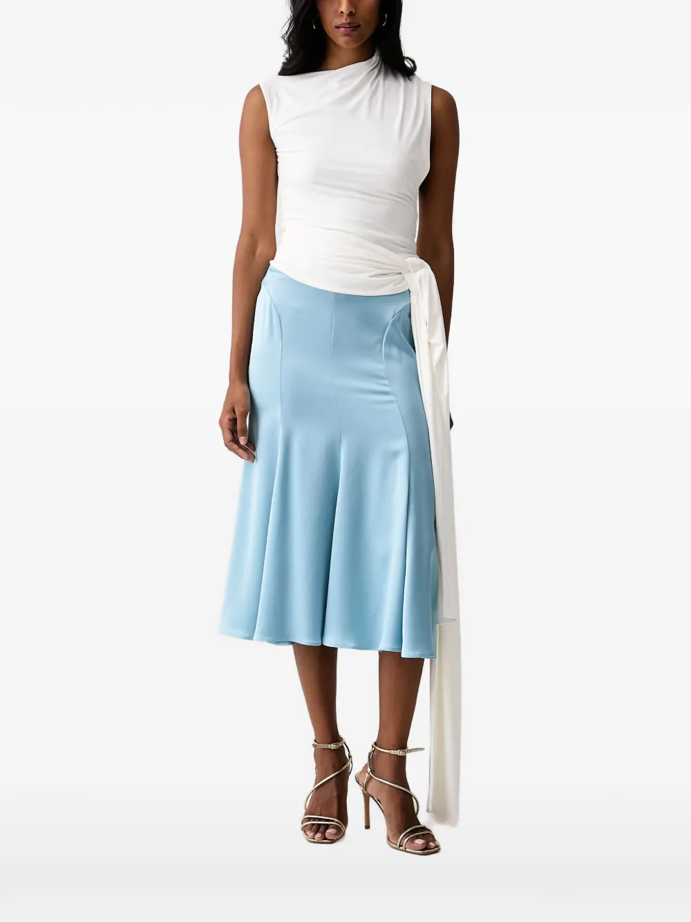 Bardot ruched tie-waist top
