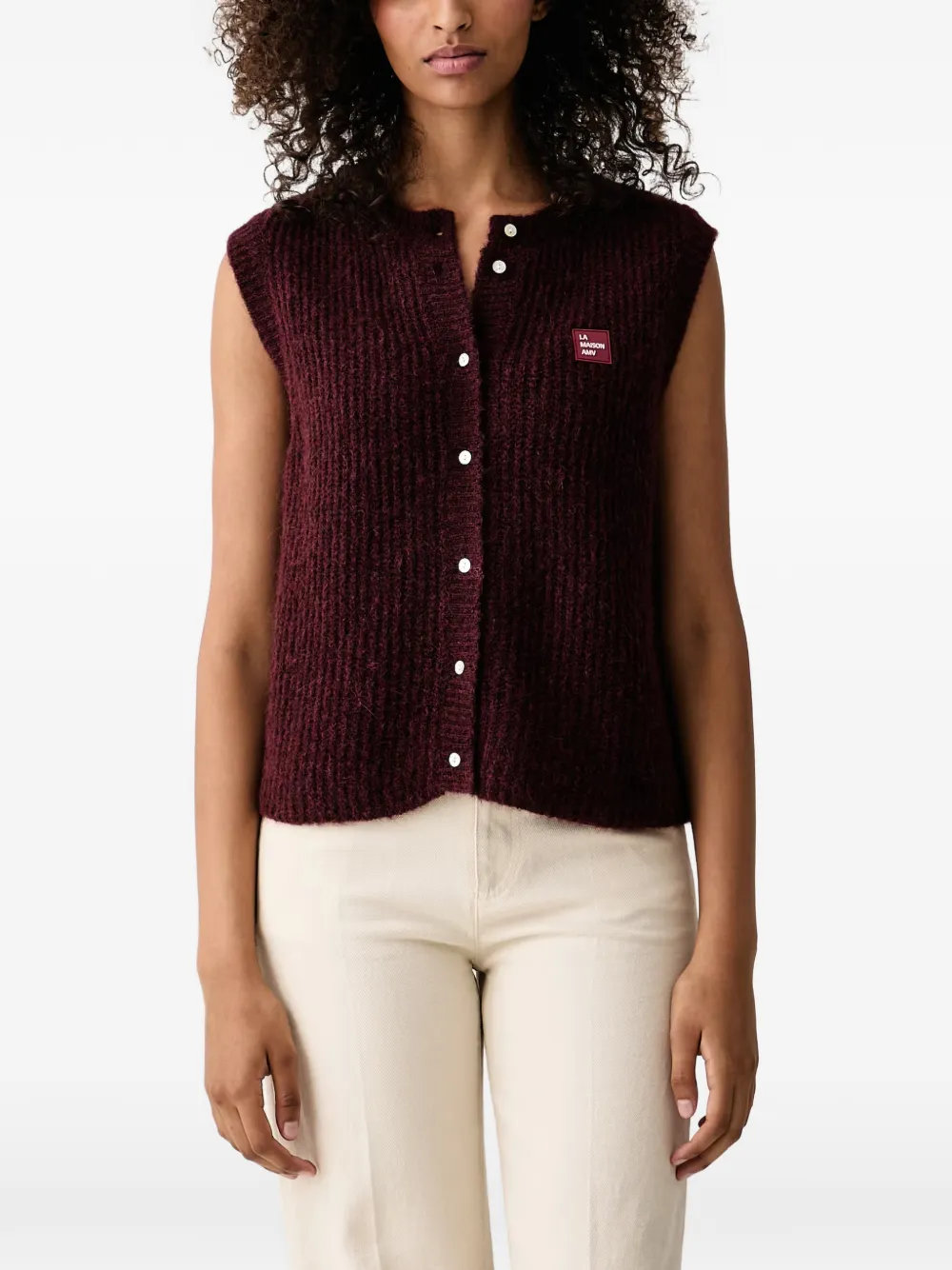 American Vintage ribbed-knit logo-patch cardigan
