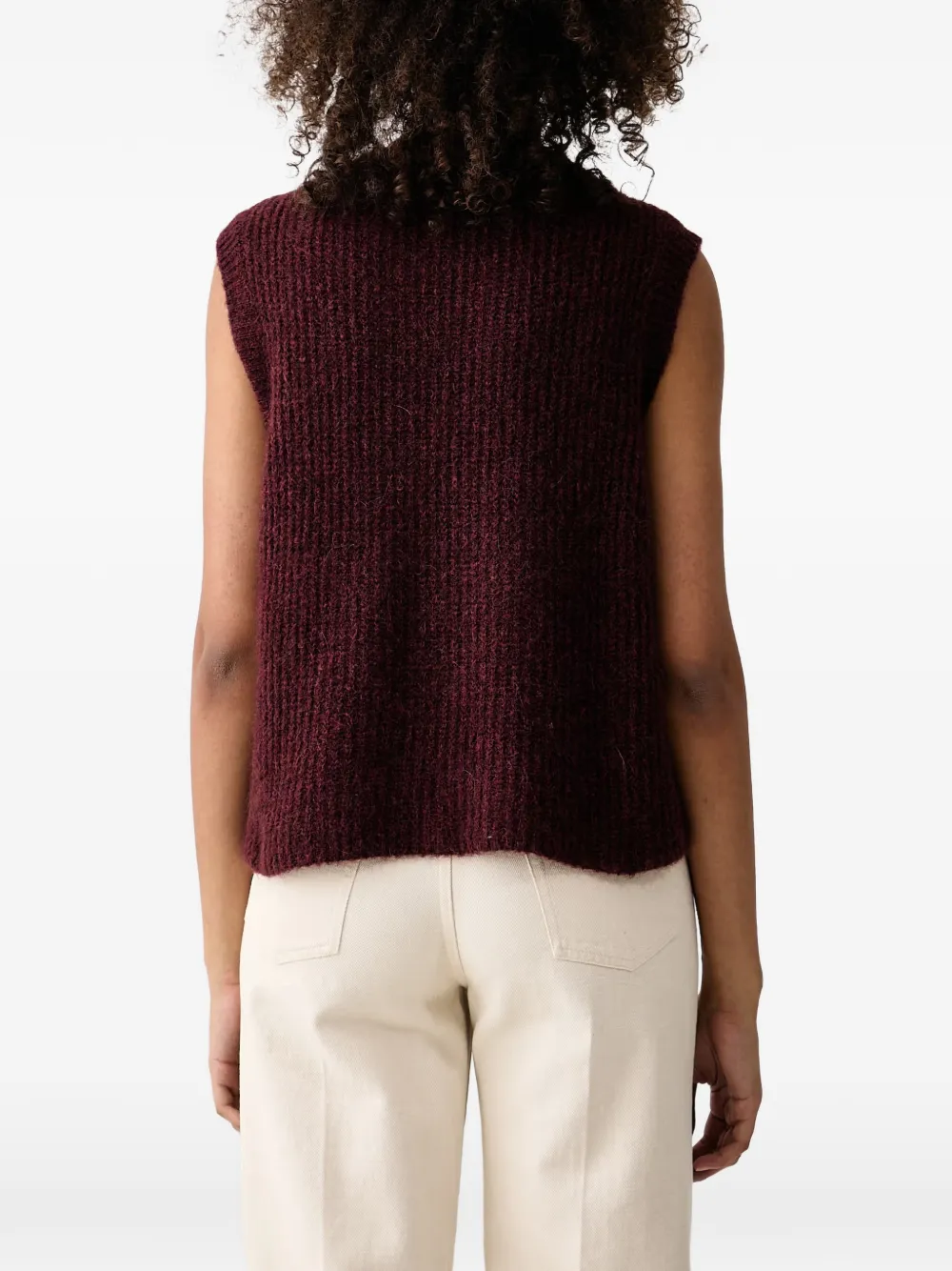 American Vintage ribbed-knit logo-patch cardigan Rood