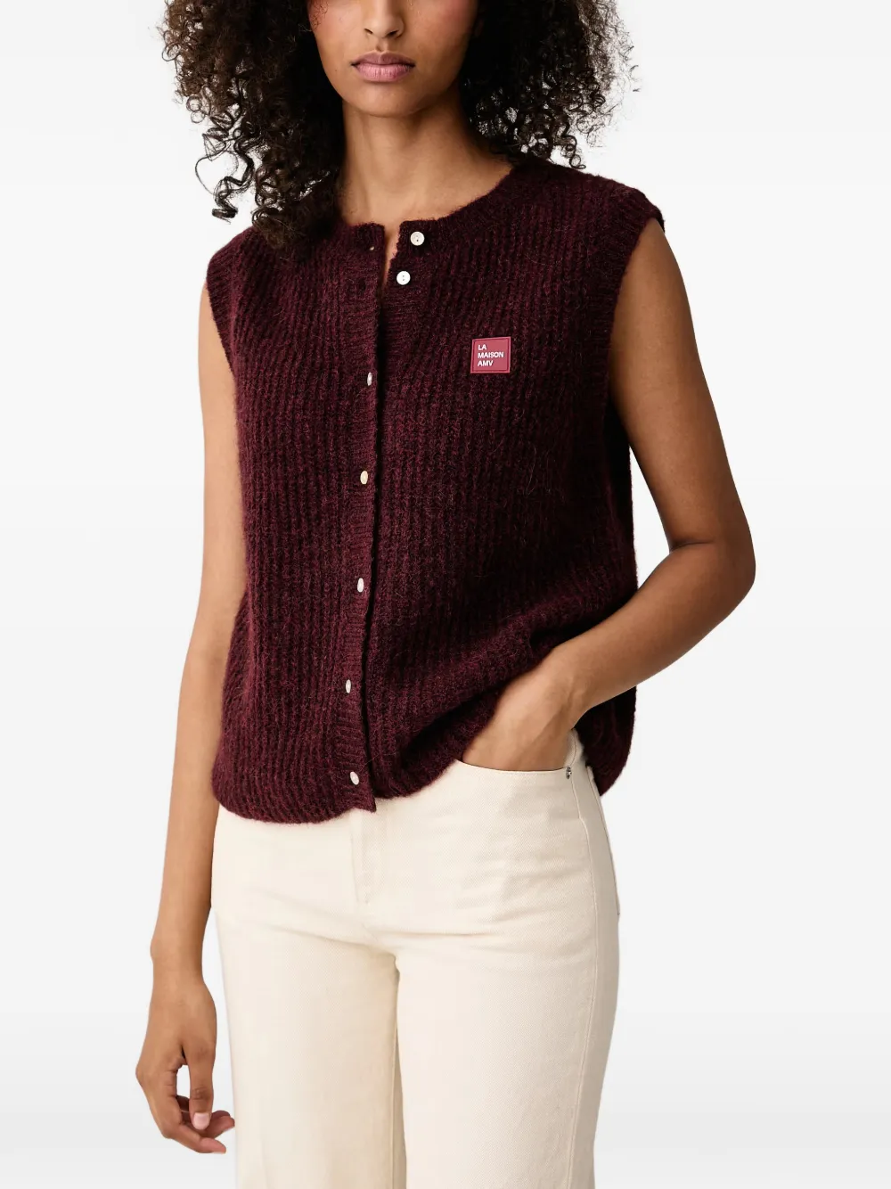 American Vintage ribbed-knit logo-patch cardigan Rood