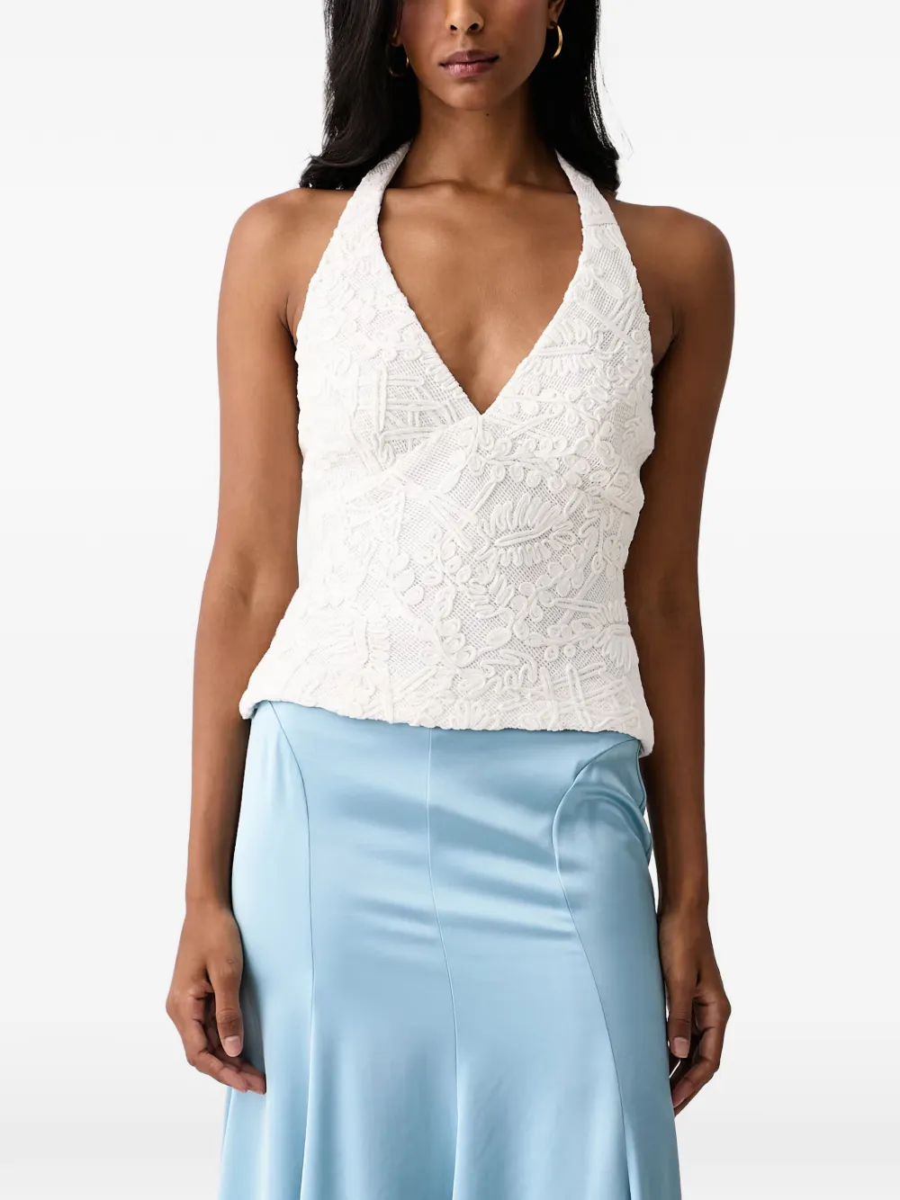 Bardot Paola embroidered halterneck top