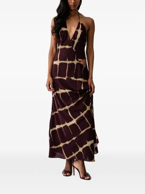 Bardot vestido largo con estampado de cuadros y aberturas