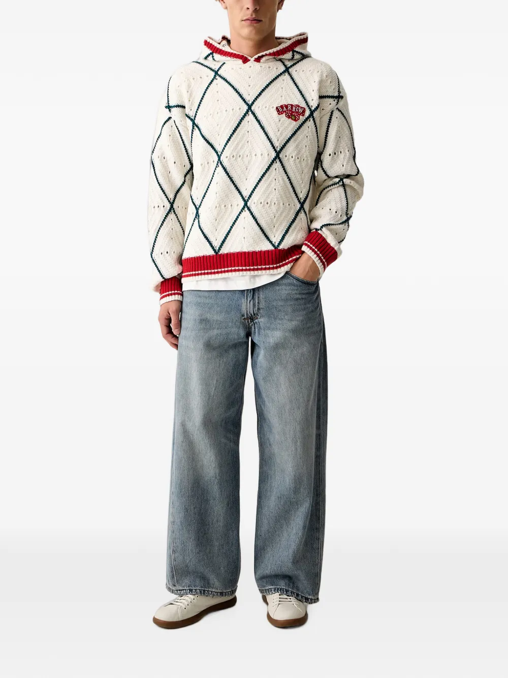 BARROW Gebreide hoodie met pointelle-detail Wit