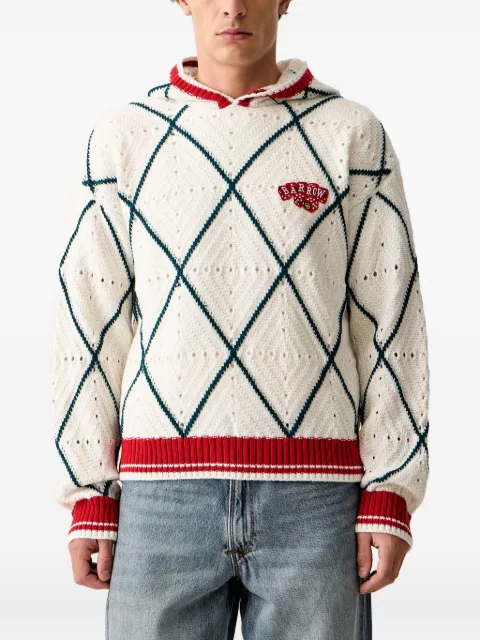 BARROW argyle-knit pointelle-detail hoodie