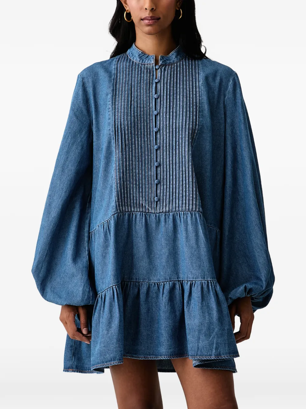 Bardot Antonia Chambray pin-tucked tiered dress