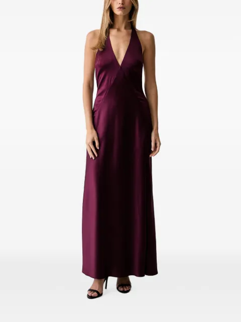 Bardot vestido largo con cuello halter y espalda abierta