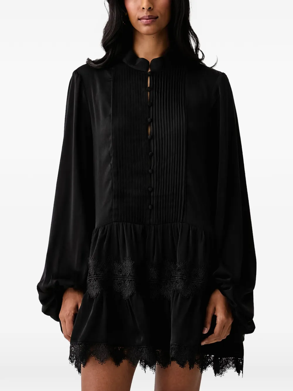 Bardot lace-trim pintuck-detail dress