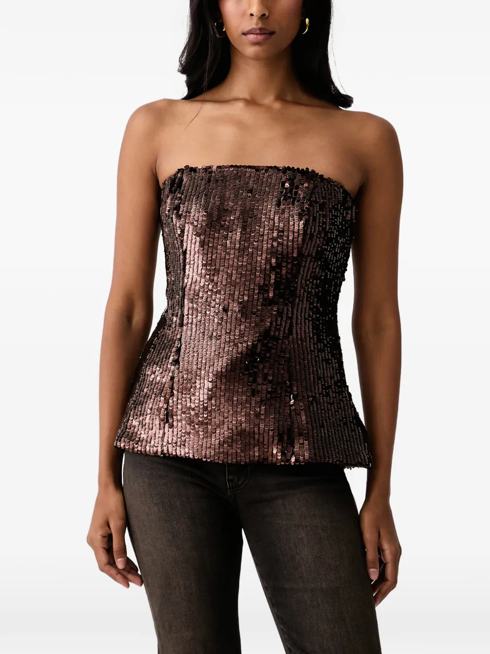 Bardot Helenia sequin-embellished strapless top - Marrone
