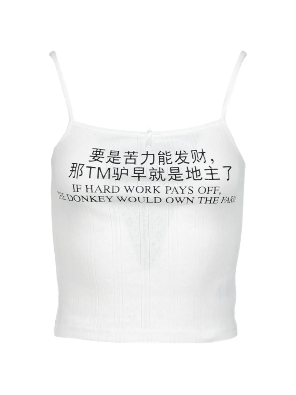 Praying Hard Work Graphic-print Pointelle-knit Tank Top In White