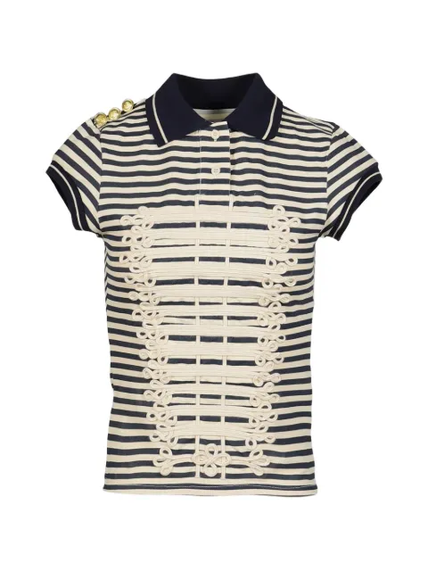 Praying frogging-detail striped polo shirt