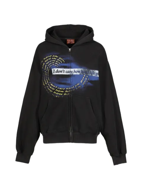 Praying graphic-print zip-up hoodie