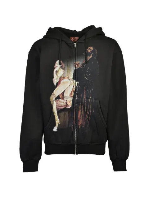 Praying graphic-print zip-up hoodie