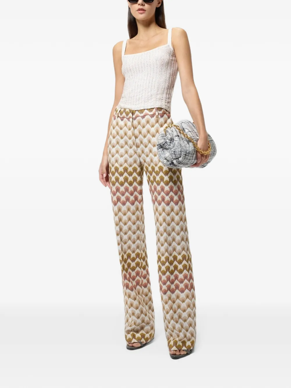 Missoni Straight viscose lamé broek met kanten patroon Beige