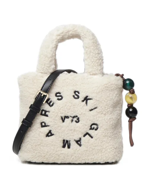 V°73 teddy-effect embroidered tote bag