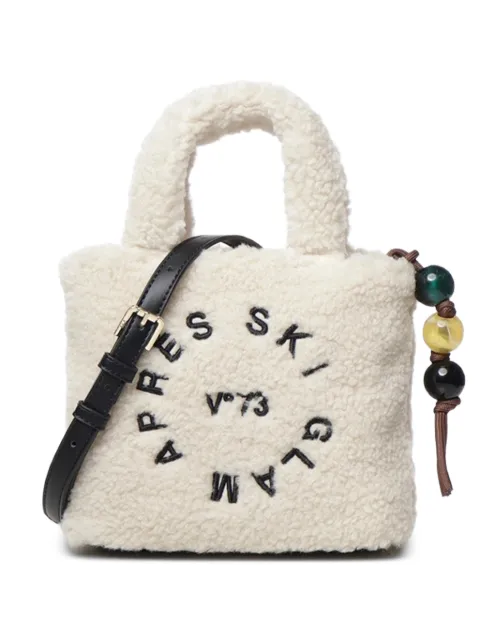 V°73 teddy-effect embroidered tote bag
