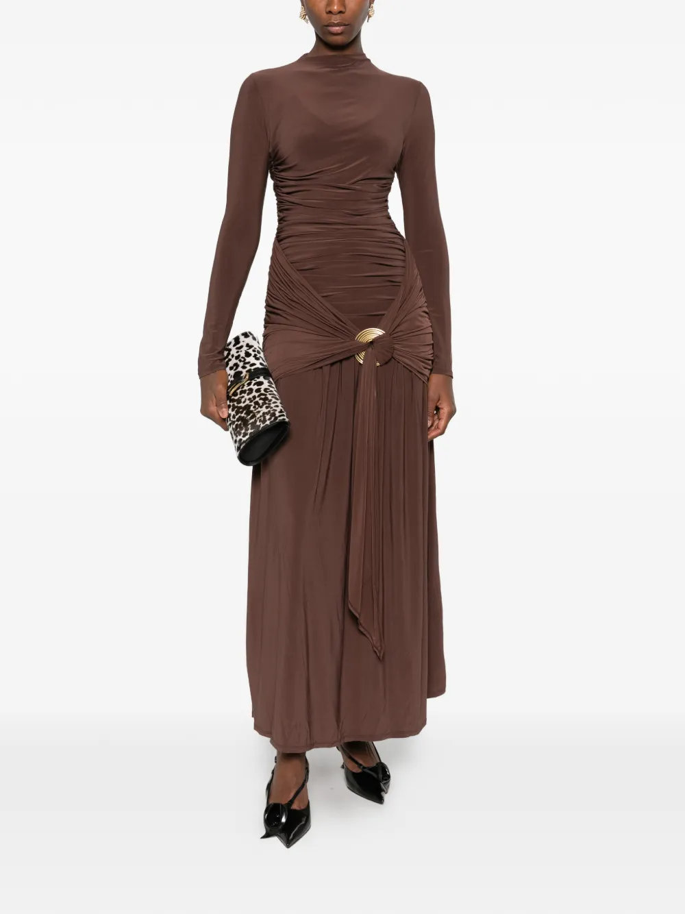 Aje Selah gesmockte jersey maxi-jurk Bruin
