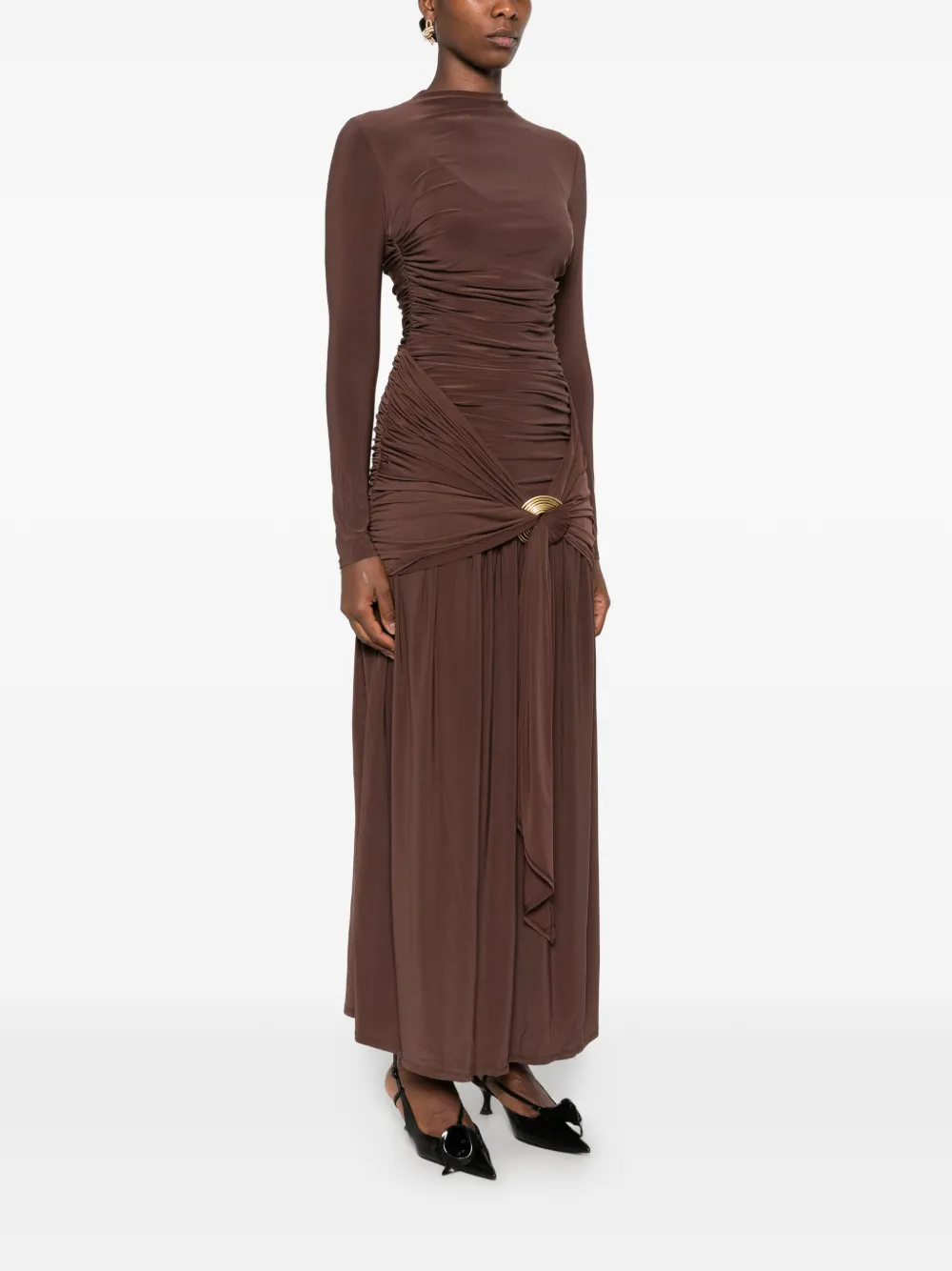 Aje Selah gesmockte jersey maxi-jurk Bruin
