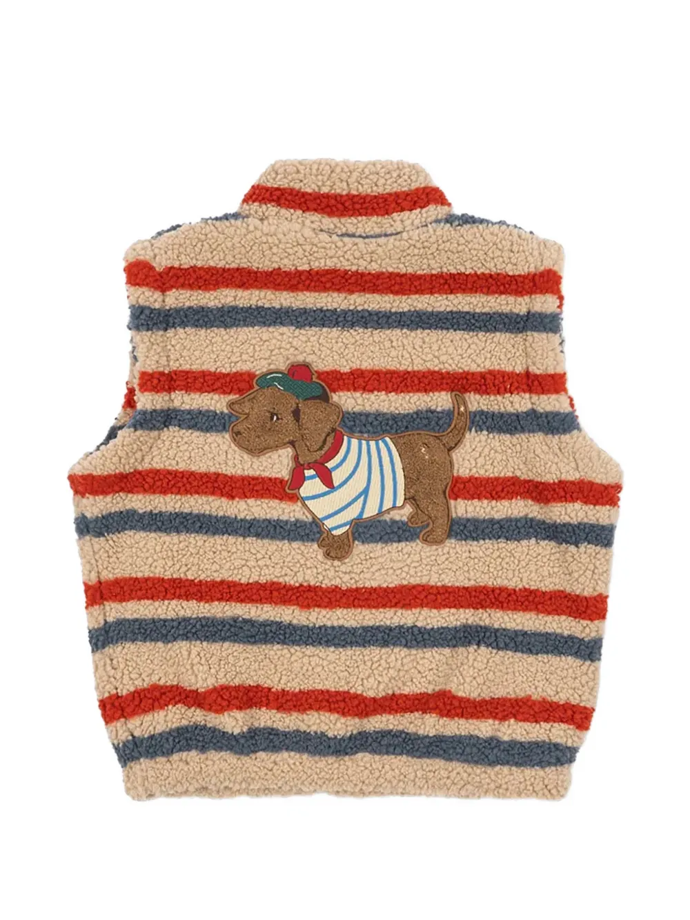 Konges Sløjd Jody gestreepte bodywarmer met hond-patch en teddy-textuur Beige