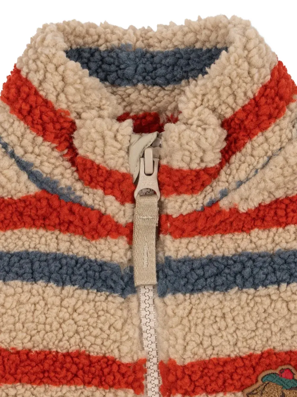 Konges Sløjd Jody gestreepte bodywarmer met hond-patch en teddy-textuur Beige