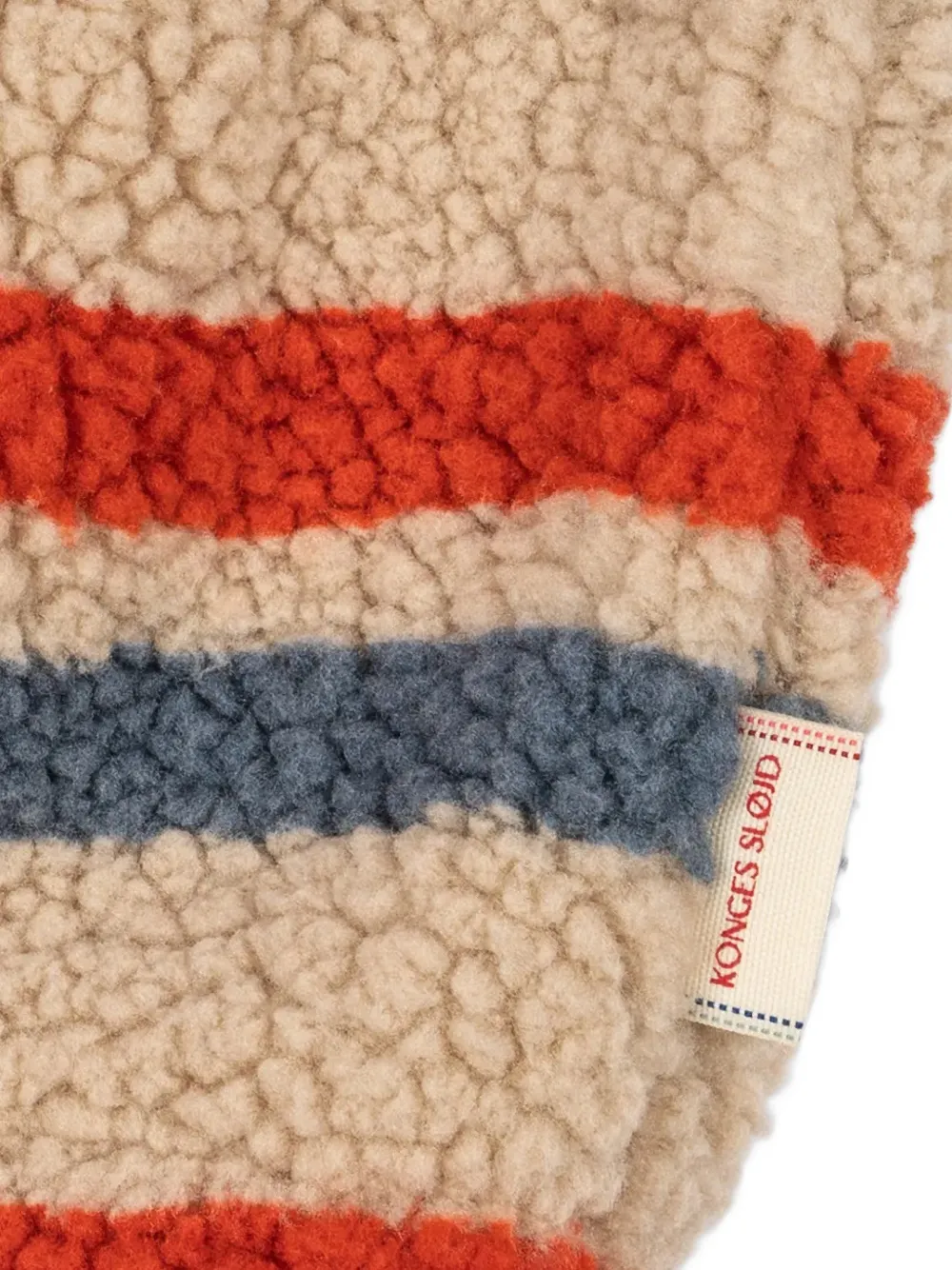 Konges Sløjd Jody gestreepte bodywarmer met hond-patch en teddy-textuur Beige