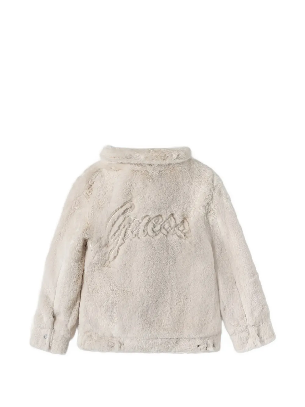 guess kids logo-embroidered faux-fur jacket Beige