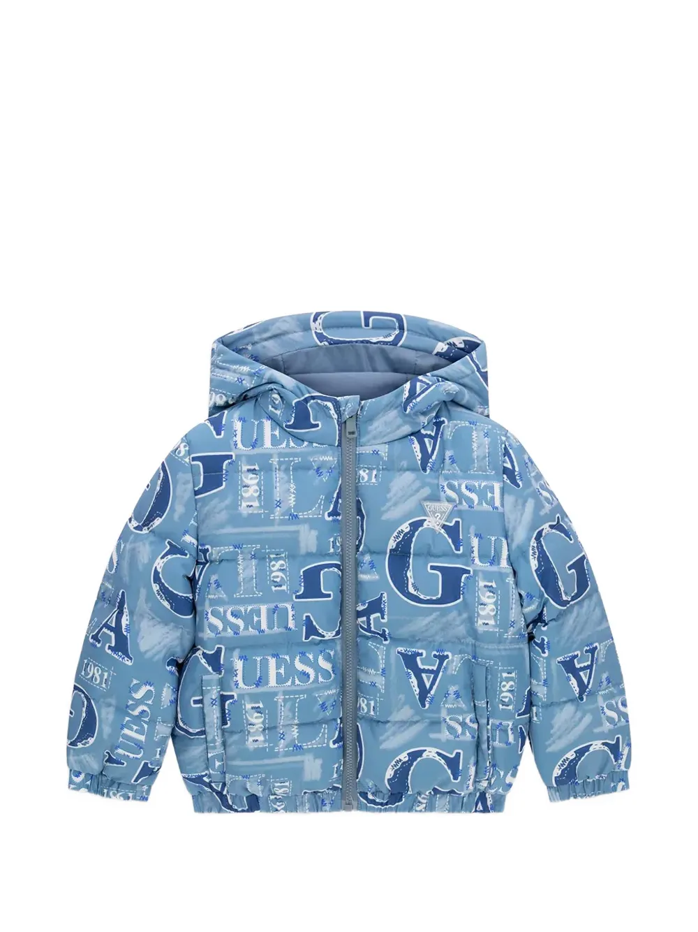 Guess kids logo-print hooded jacket Blauw