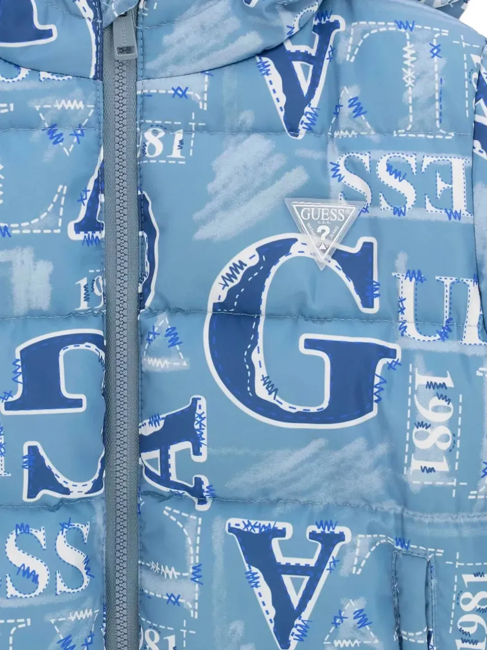 guess kids logo-print hooded jacket Blauw