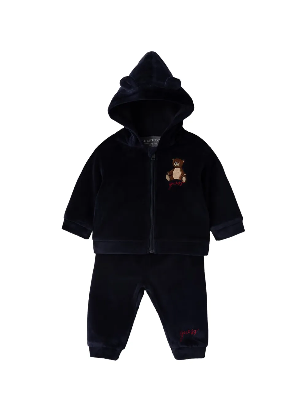 guess kids bear-patch velvet-effect tracksuit set (set of three) Blauw