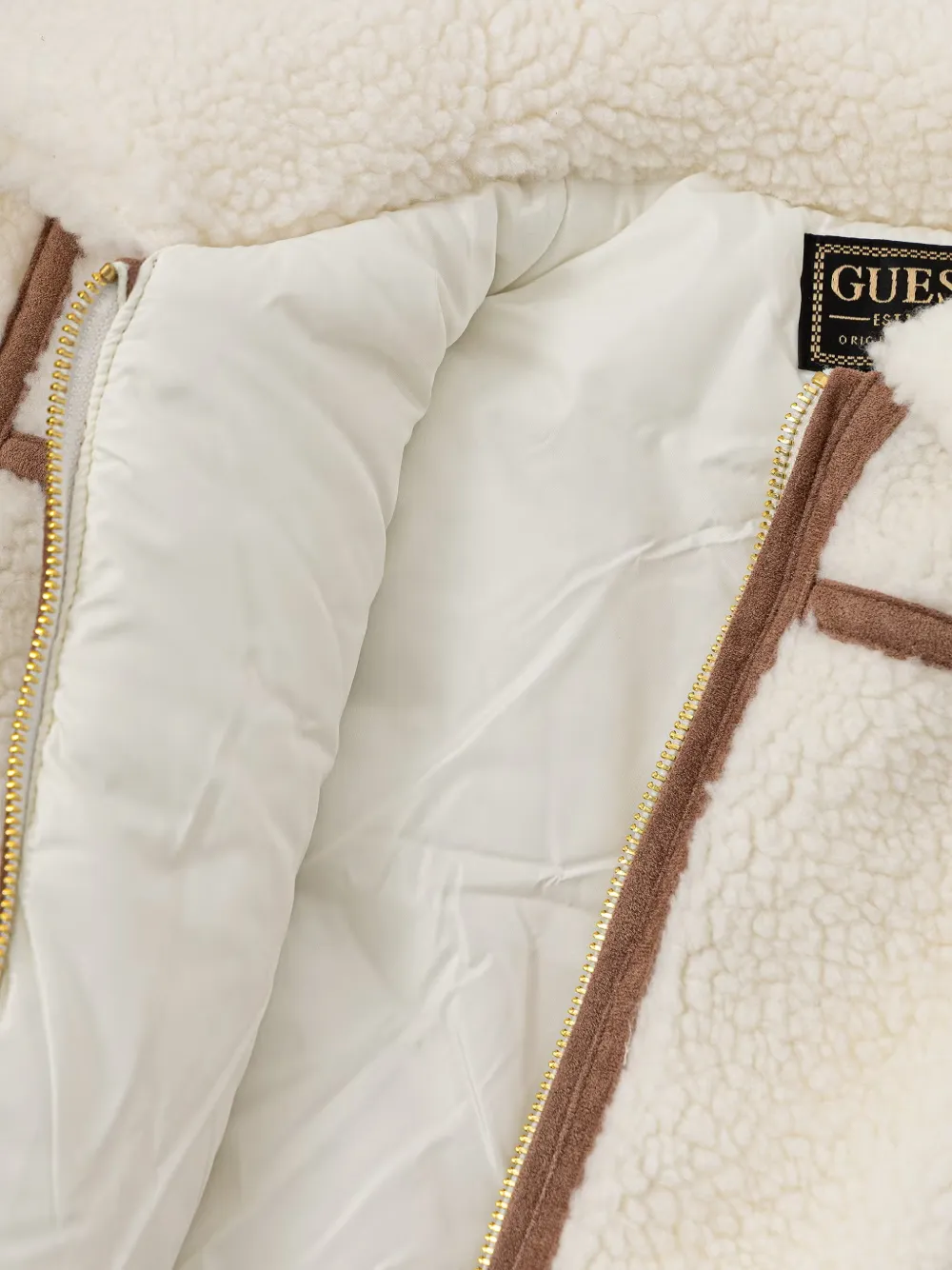 guess kids contrast-trim fleece jacket Beige