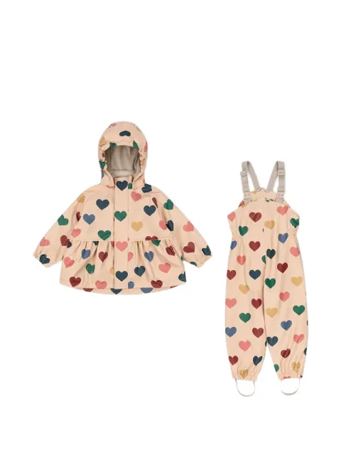 Konges Sløjd Rainy Palme heart-print hooded rain jacket and trouser set