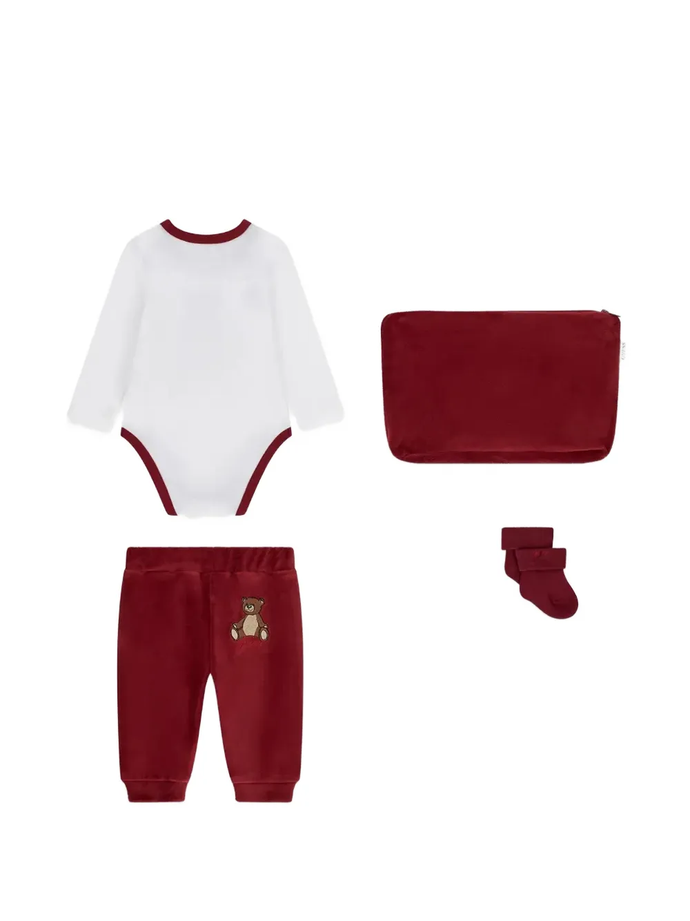 guess kids bear-motif velvet track pants (set of four) Rood