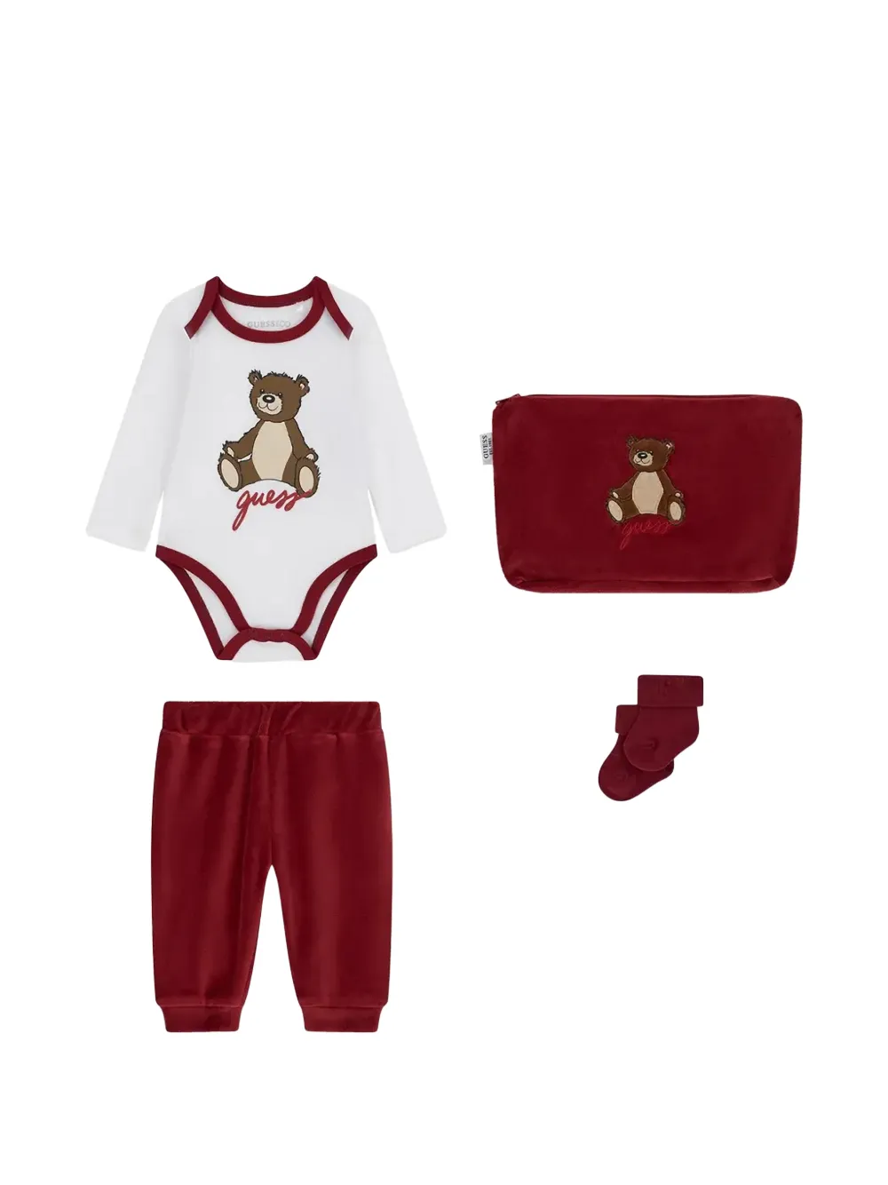 Guess kids bear-motif velvet track pants (set of four) Rood