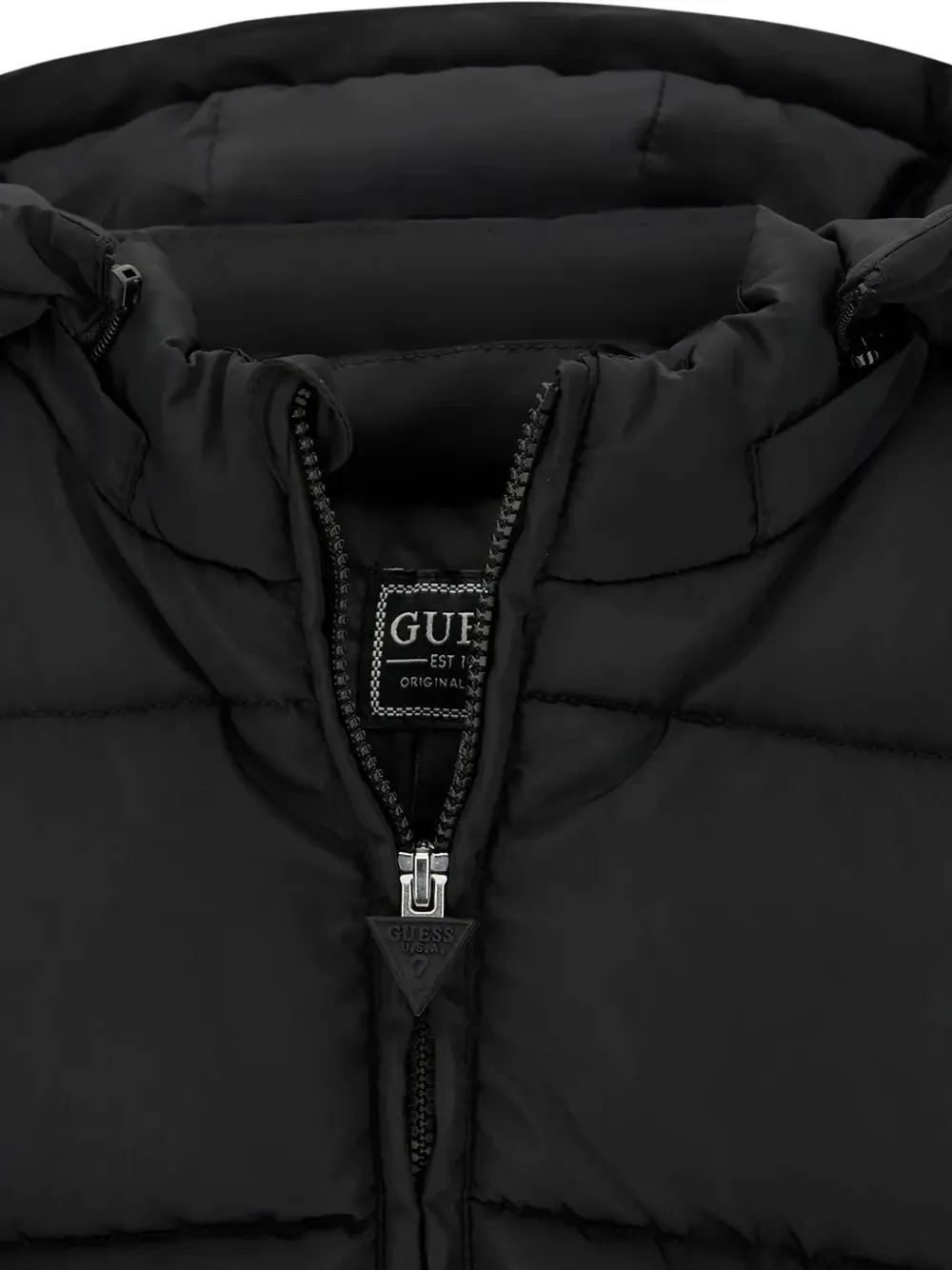 guess kids logo-embellished hooded jacket Zwart
