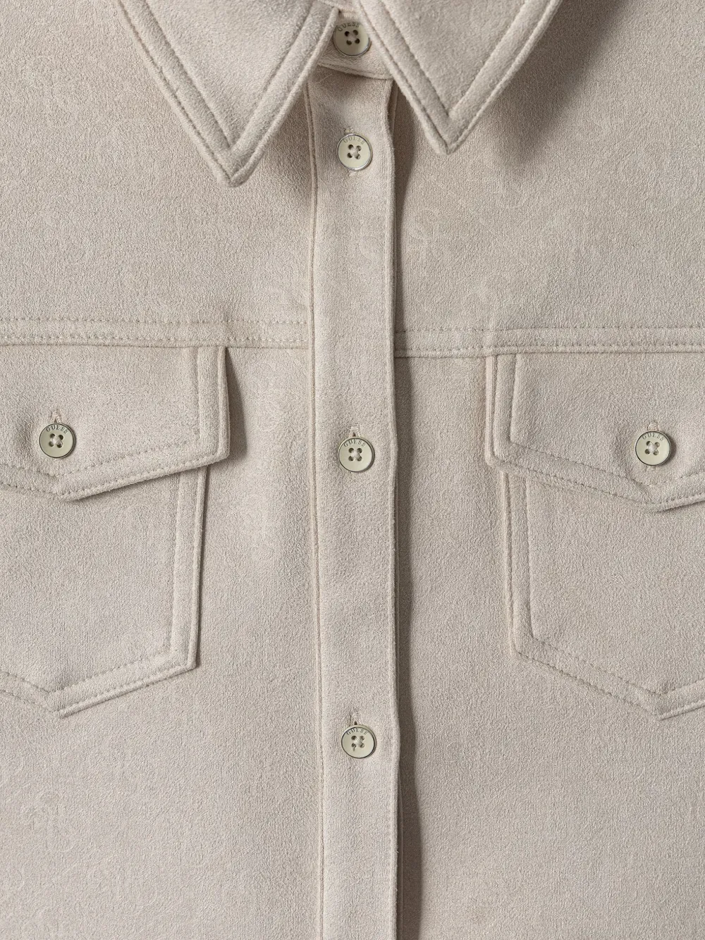 guess kids logo-embossed cropped shirt Beige
