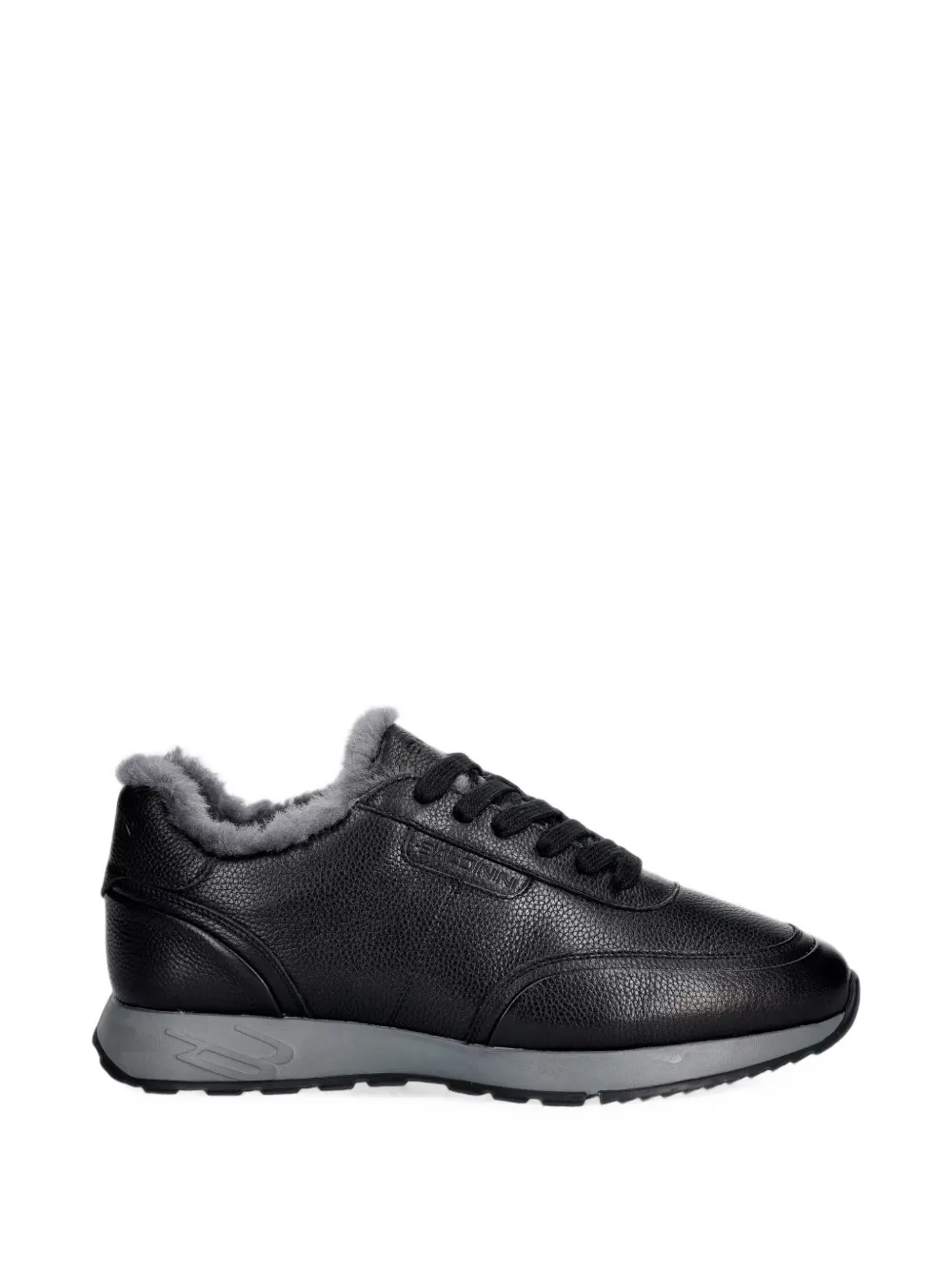 Baldinini Shearling-lined Grained Leather Sneakers In Black