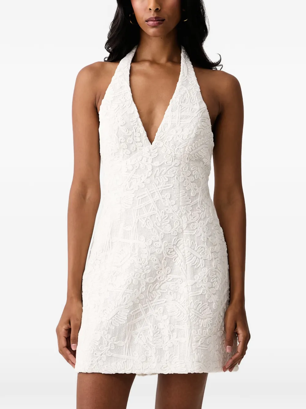 Bardot guipure-lace halterneck dress