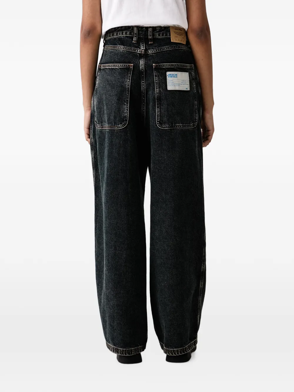 American Vintage Lydbay logo-patch wide-leg jeans Zwart