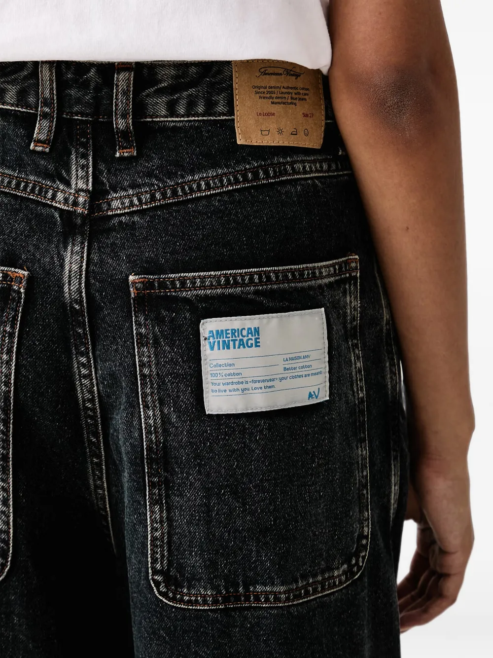 American Vintage Lydbay logo-patch wide-leg jeans Zwart