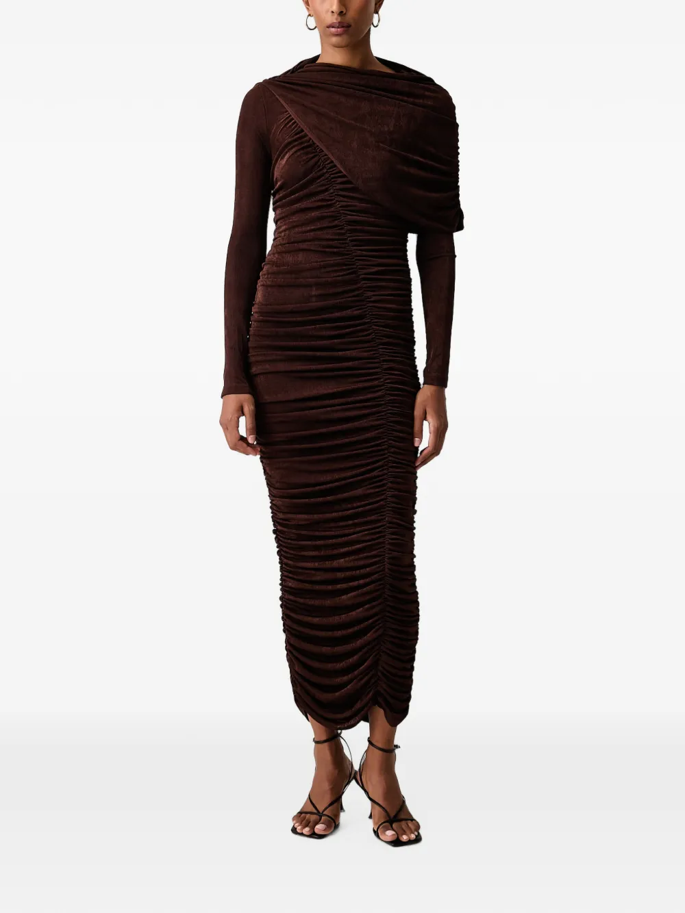Bardot ruched draped-detail dress