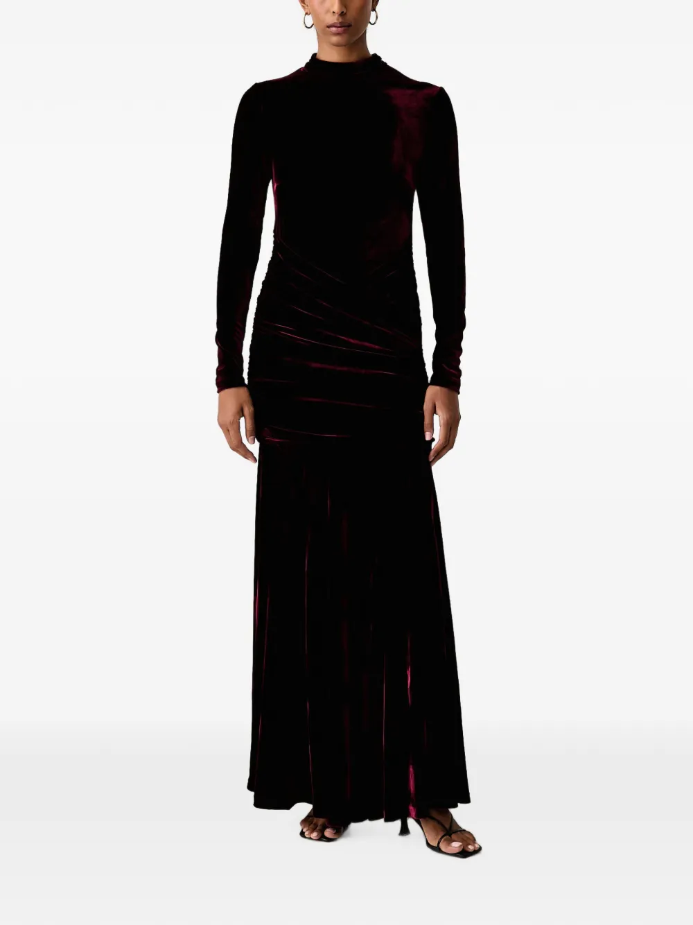 Bardot ruched velvet dress